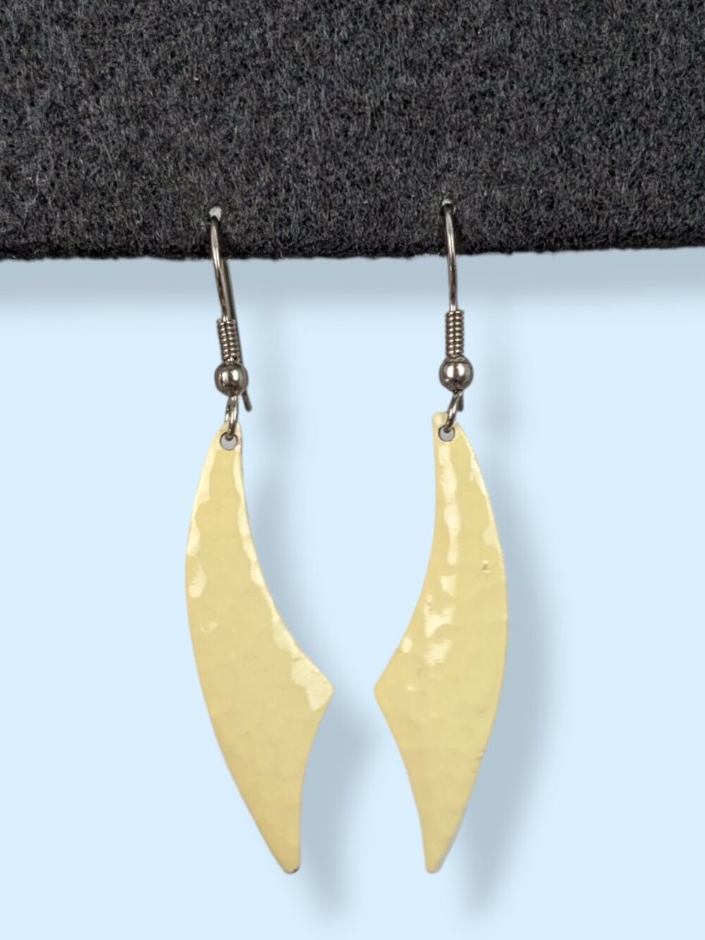 Vintage Yellow Hammered Metal Dangling Swoop Earrings